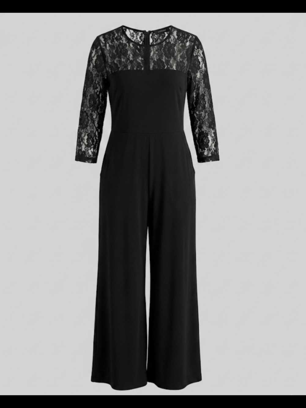 Black Lace Yoke Wide-Leg Jumpsuit 1X